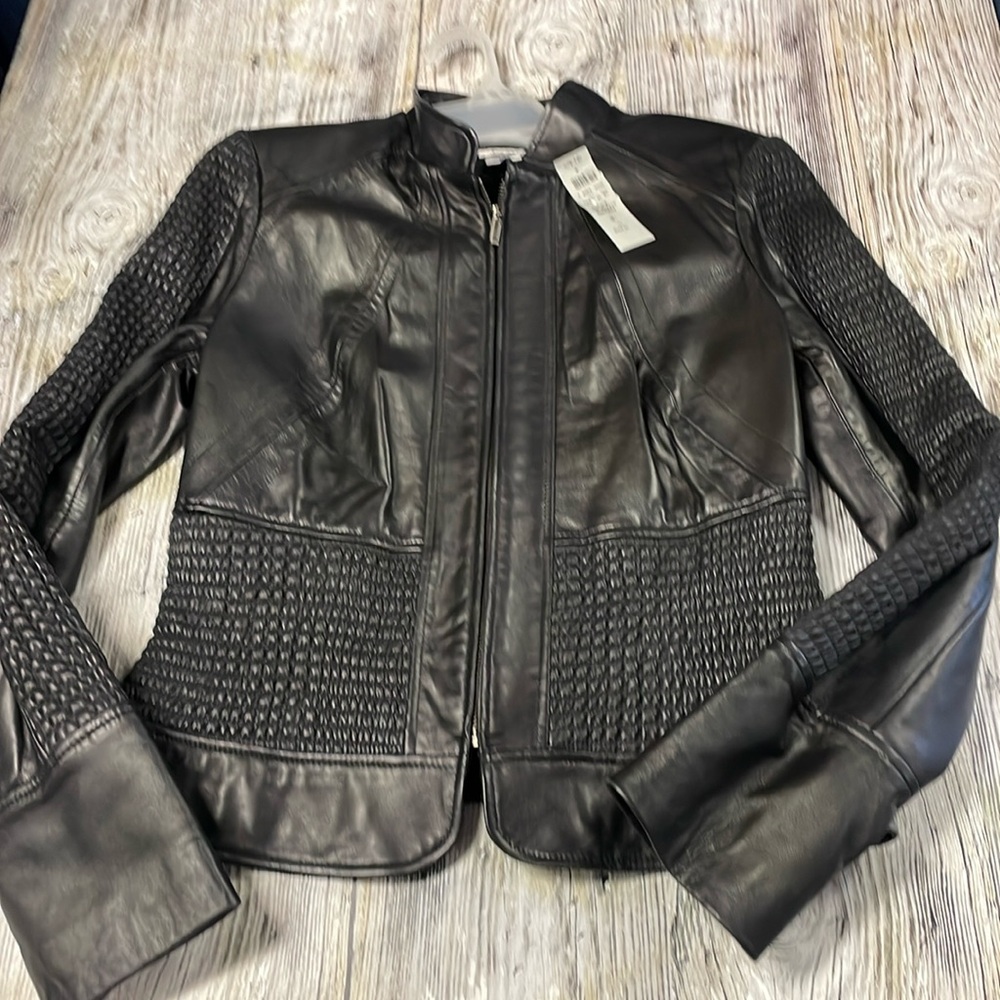 NWT CACHE Lamb leather coat. 100% lamb black size 12
